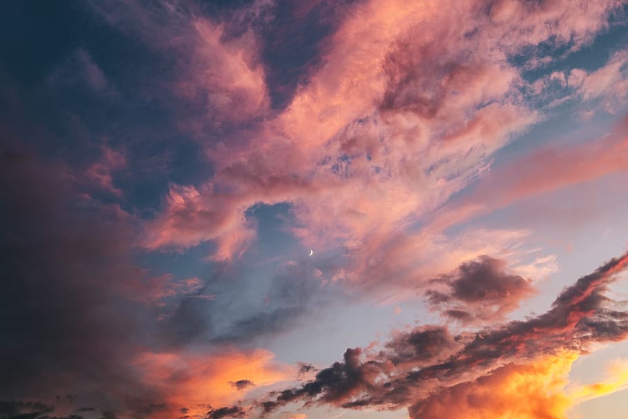 dark cloudy sky, moon, sunset, dramatic, color, colour, texture HD wallpaper