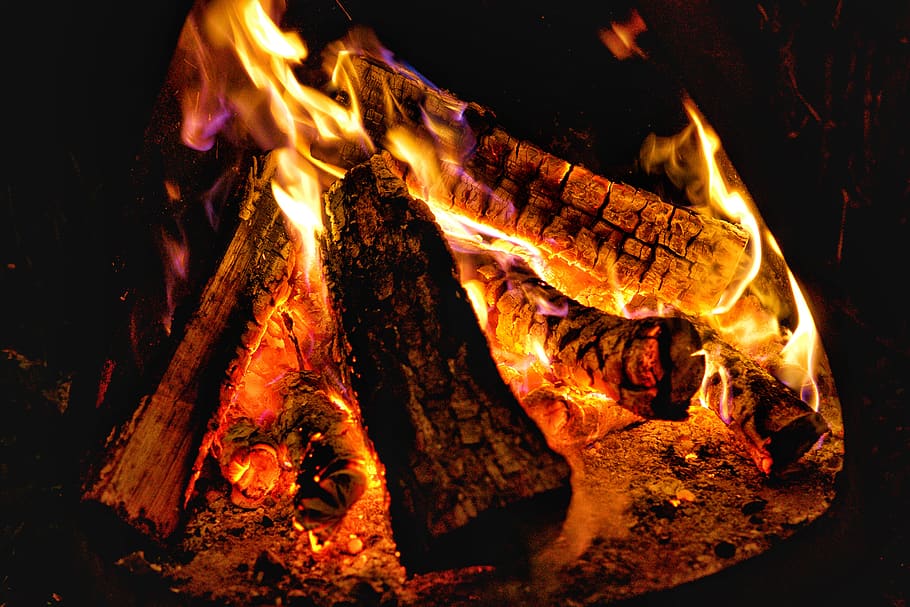 bonfire, flame, nature, mountain, outdoors, hearth, fireplace HD wallpaper