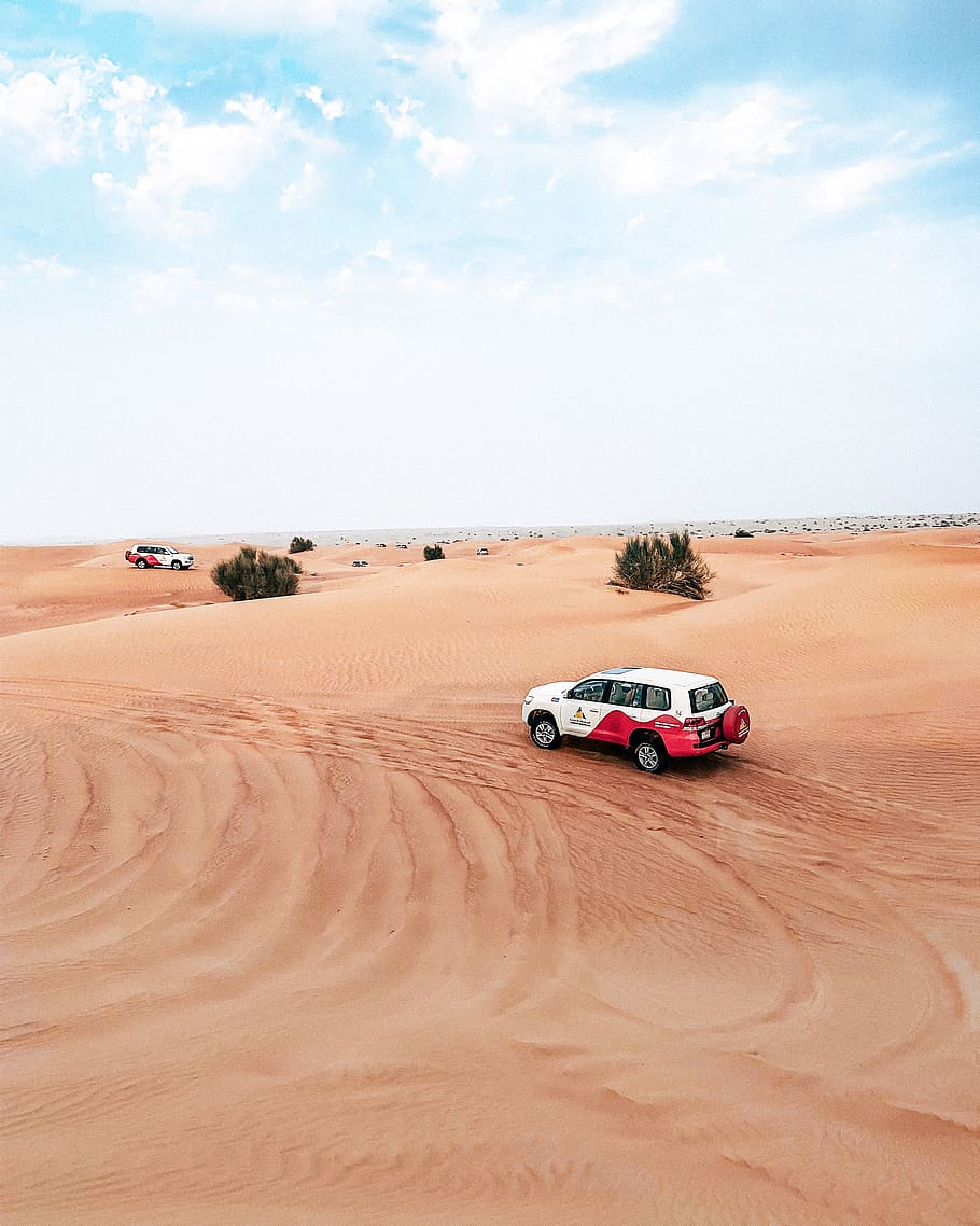 two SUV on sand dunes, soil, nature, outdoors, desert, automobile