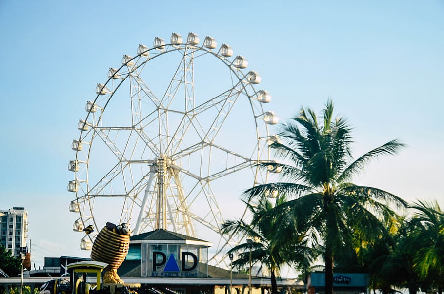 philippines, pasay, sm by the bay amusement park, sunset, moa, HD wallpaper