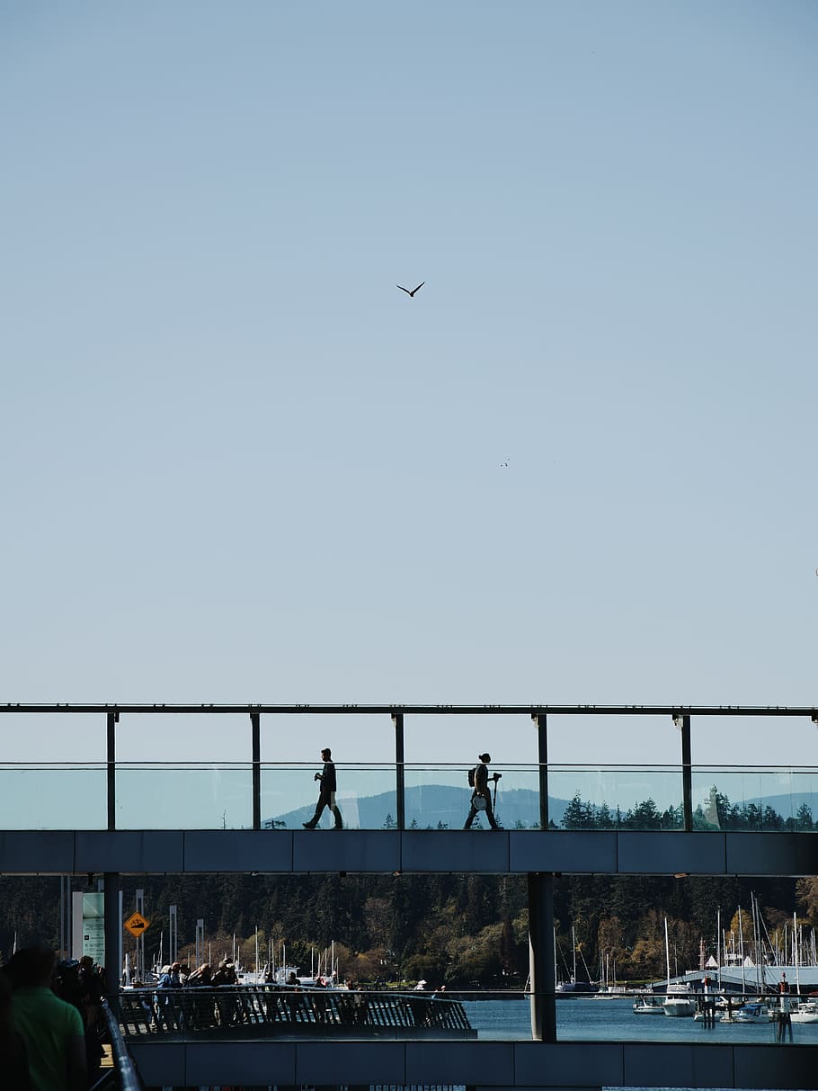 two people walking on bridge, person, human, vancouver, canada HD wallpaper