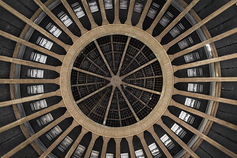 round brown structural ceiling, building, abstract, looking up HD wallpaper