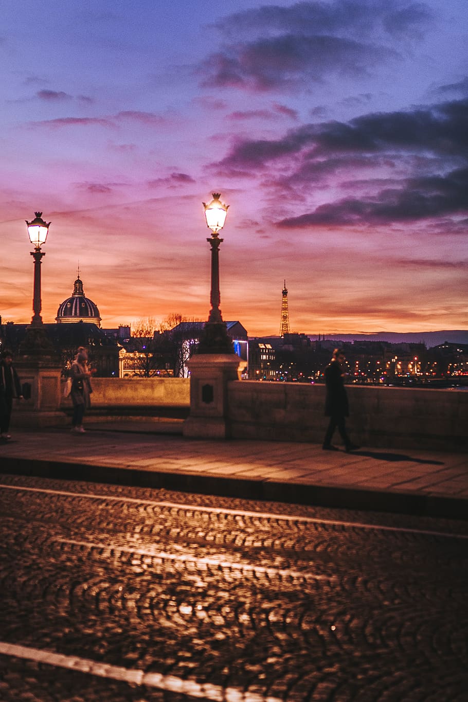 two lamp posts on raod, sky, sunset, cloud - sky, architecture HD wallpaper