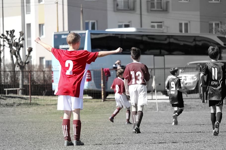 football, player, younger pupils, children, victory, pleasure