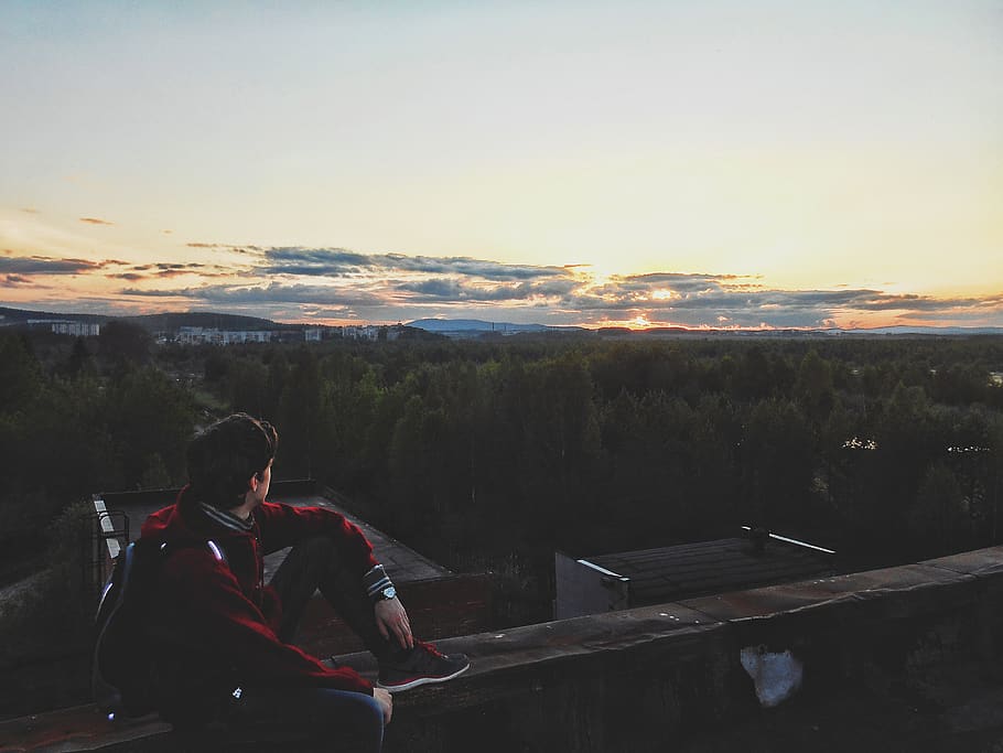 sunset, clouds, sky, real people, leisure activity, nature HD wallpaper