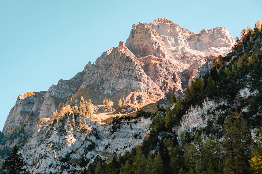 rock formations and trees, mountain, nature, outdoors, peak, mountain range HD wallpaper