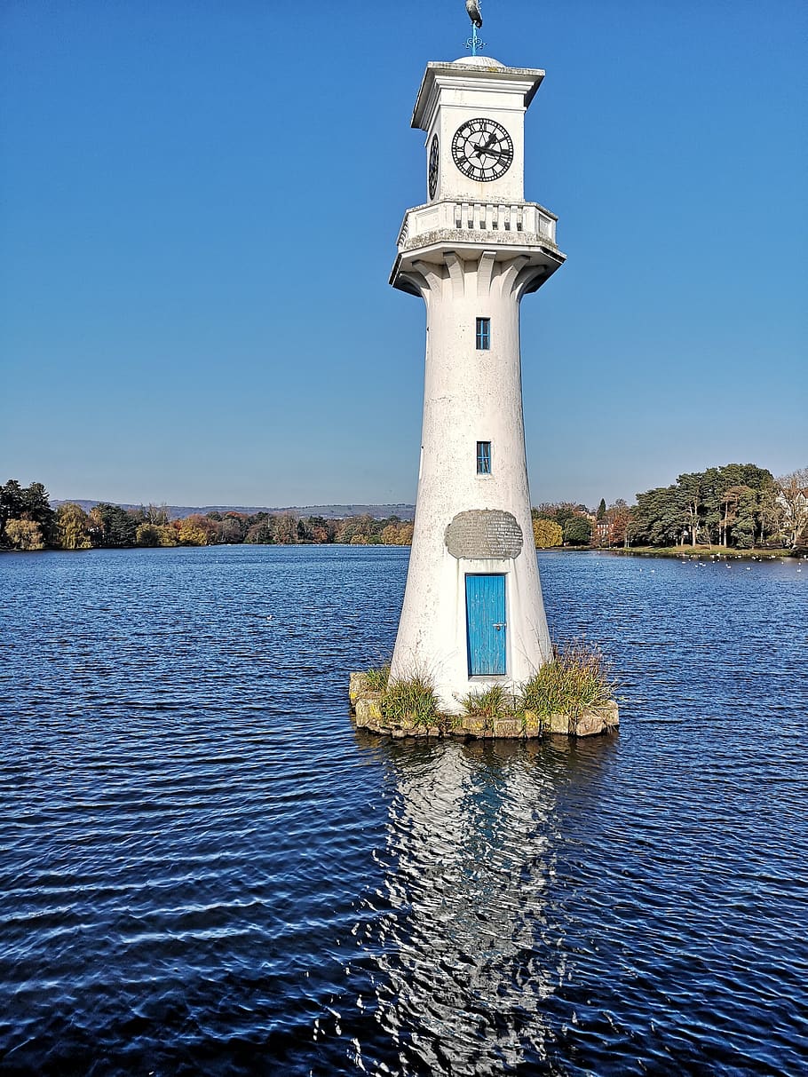 cardiff, roath park lake, lighthouse, scott memorial, water, HD wallpaper