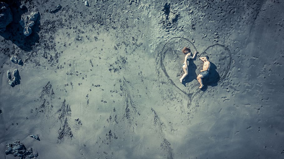 spain, love, drone, beach, couple, one person, high angle view HD wallpaper