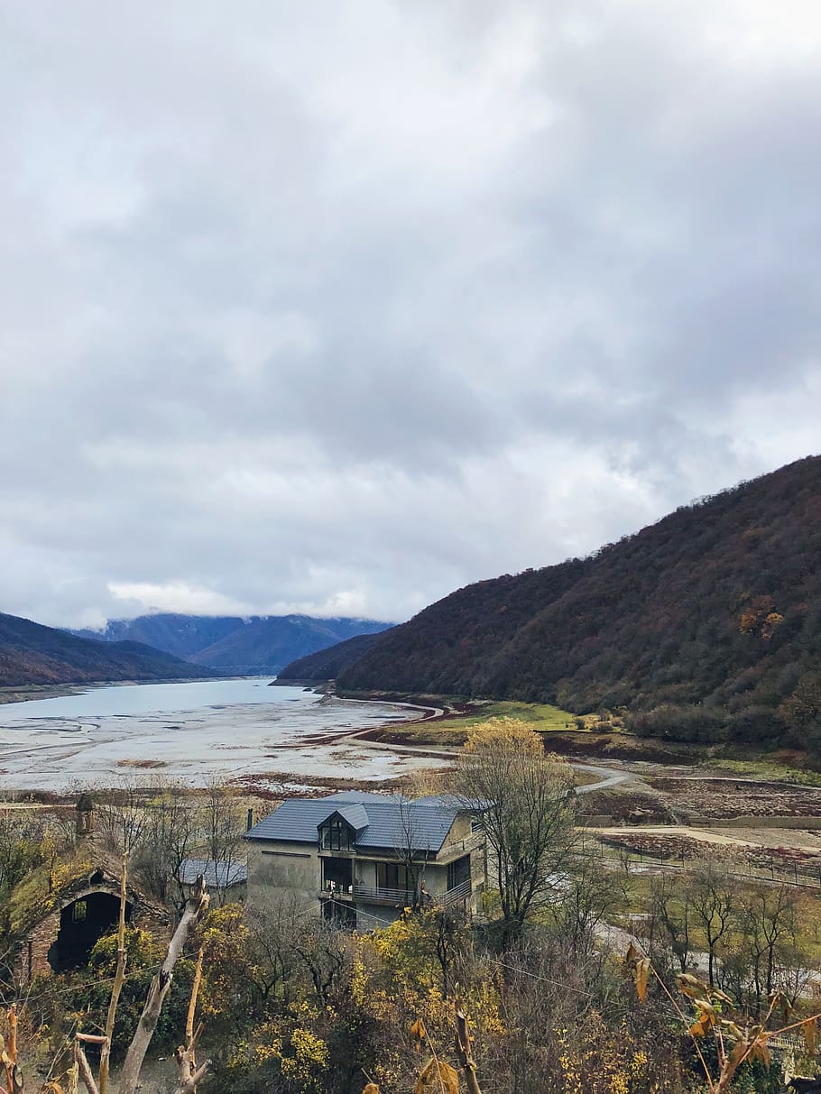 georgia, ananuri, scenery, river, abandoned, nature, autumn HD wallpaper