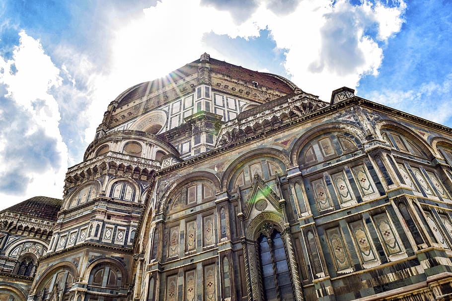 italy, florence, sun, clouds, sky, duomo, firenze, italia, cattedrale di santa maria del fiore HD wallpaper