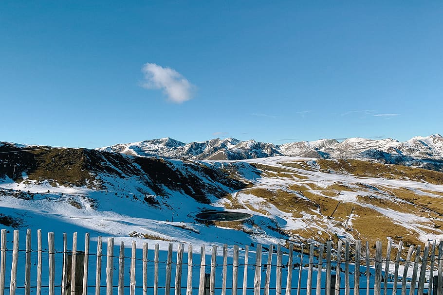 mountain during daytime, railing, nature, andorra, encamp, handrail HD wallpaper