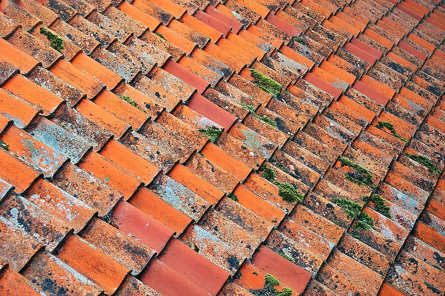 orange and gray roof tiles during daytime, brick, tile roof, staircase, HD wallpaper
