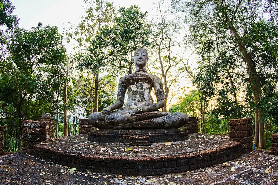 Religious Statue Surrounded by Green Trees, ancient, architecture