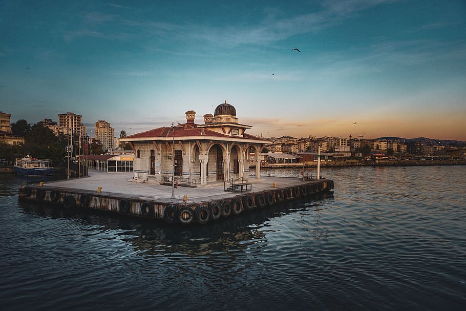 floating house, dock, pier, building, water, waterfront, port HD wallpaper