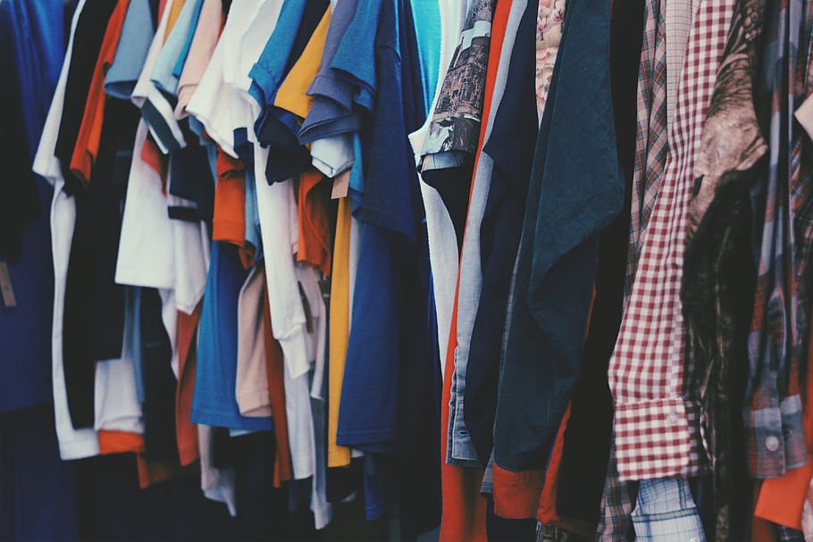 assorted apparels, clothing, hanging, choice, variation, large group of objects HD wallpaper