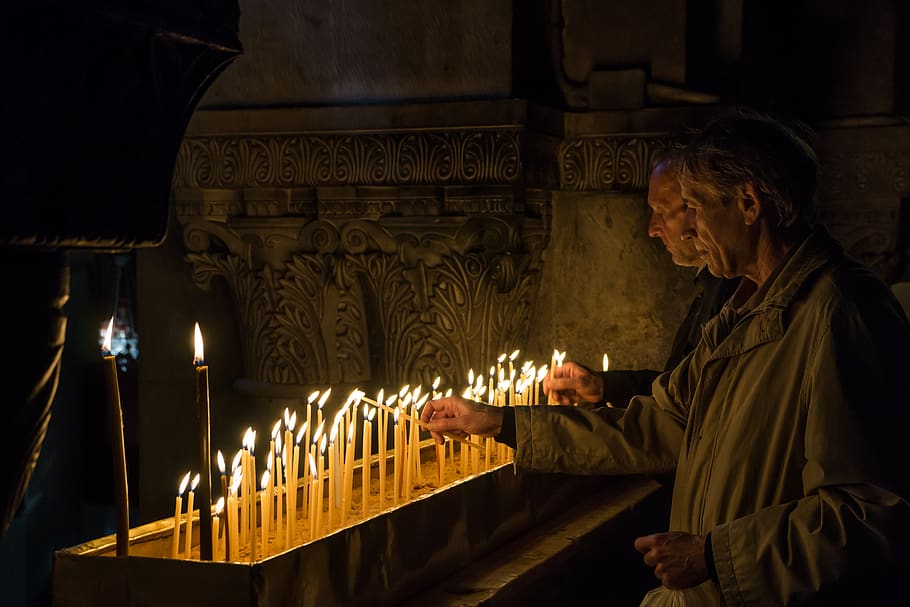 priest lighting up candles, religion, spirituality, belief, place of worship HD wallpaper