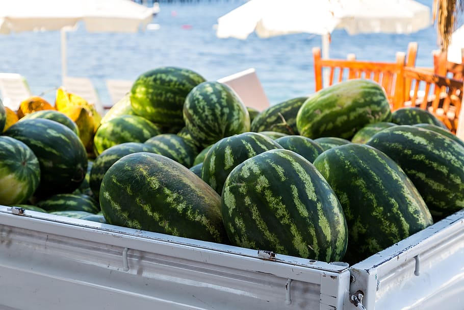 watermelons, fruit, beach, healthy eating, food and drink, wellbeing HD wallpaper