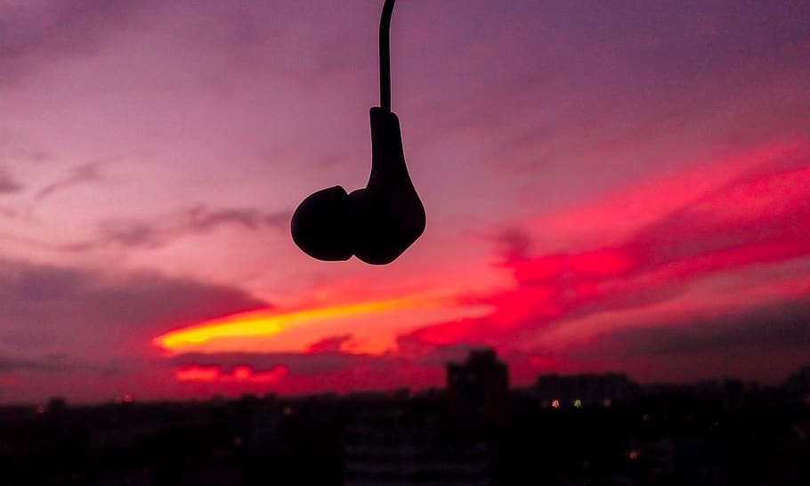 music, sunset, cloud - sky, silhouette, dramatic sky, pink color HD wallpaper