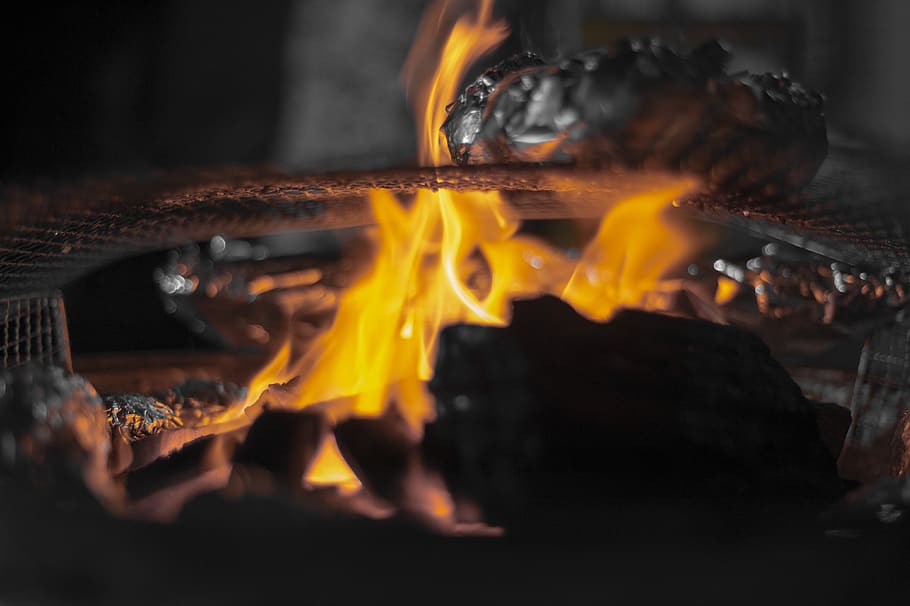fire, split tone, fireplace, fires, grill, bbq, food, foiled wrap HD wallpaper