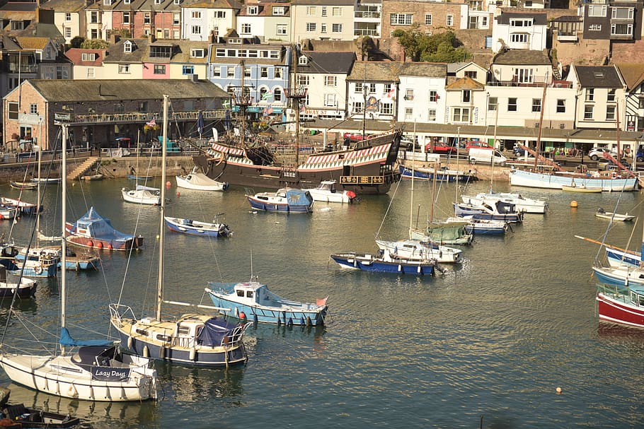 brixham, harbour, scene, england, water, building exterior HD wallpaper