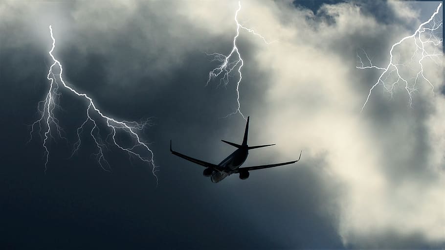 aircraft, clouds, sky, storm, lightning, discharge, electricity HD wallpaper