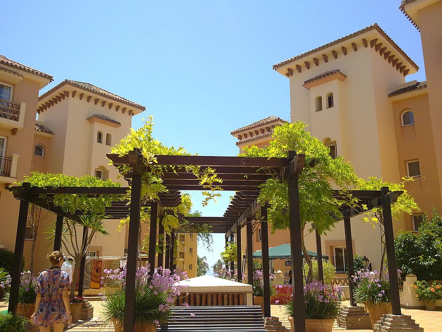 spain, málaga, light, hotel, building, pink, travel, vineyard HD wallpaper