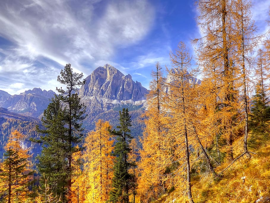 autumn, dolomites, nature, landscape, mountains, italy, sky, HD wallpaper