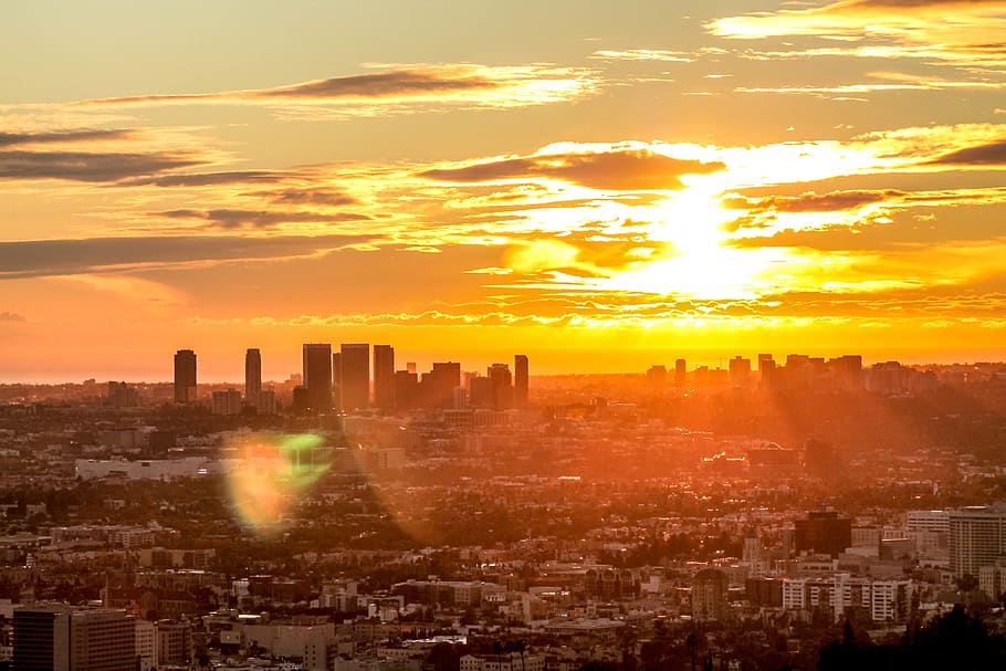 skyline building sunrise, building exterior, architecture, sunset HD wallpaper