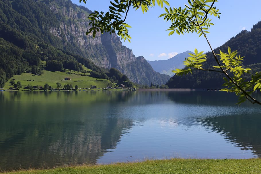 lake, klöntal, summer, glarus, nature, lake klöntal, switzerland HD wallpaper