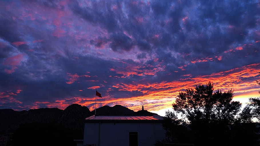 red, cloud - sky, architecture, sunset, beauty in nature, built structure HD wallpaper
