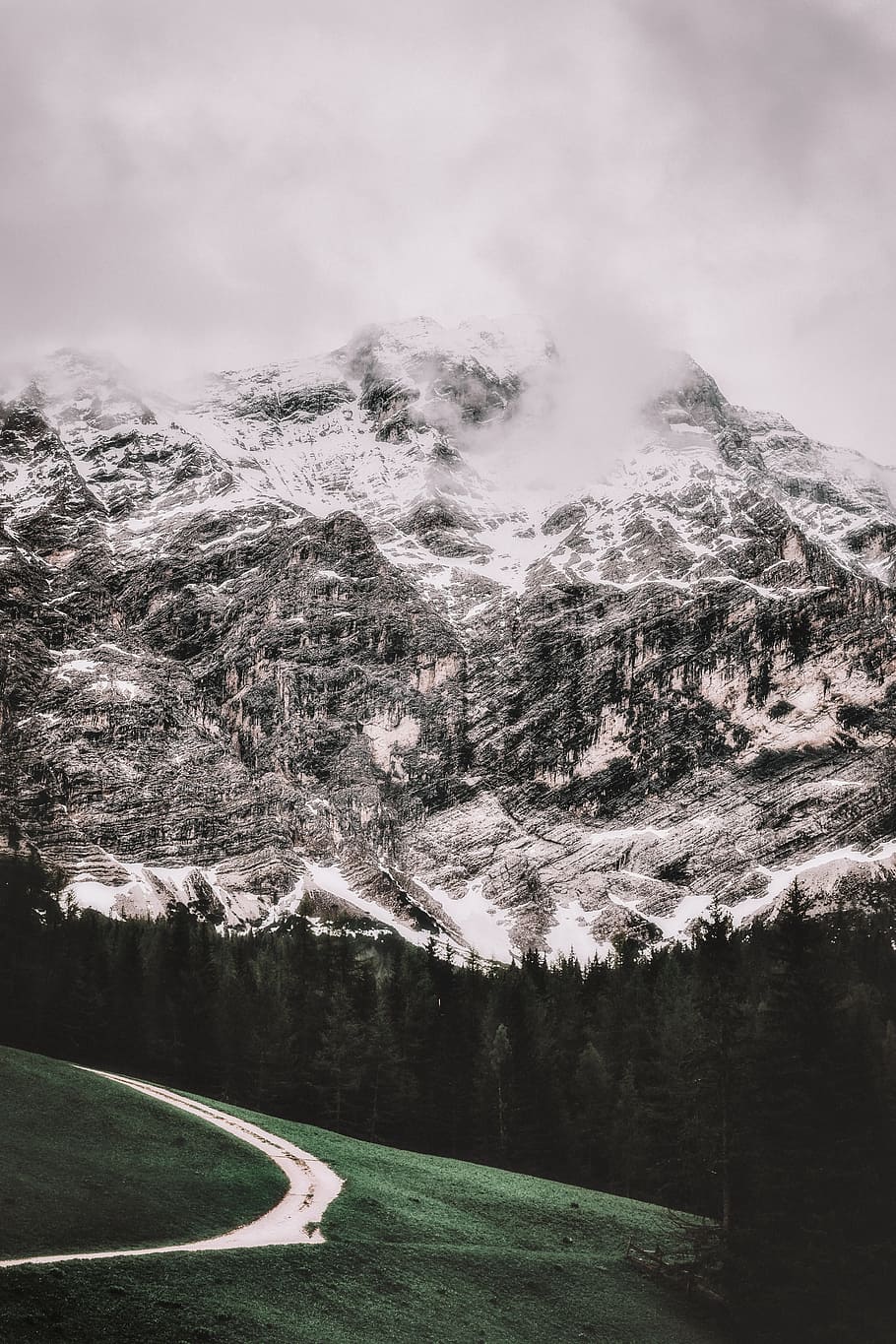 icy mountain under white clouds, alp, nature, summit, spring HD wallpaper