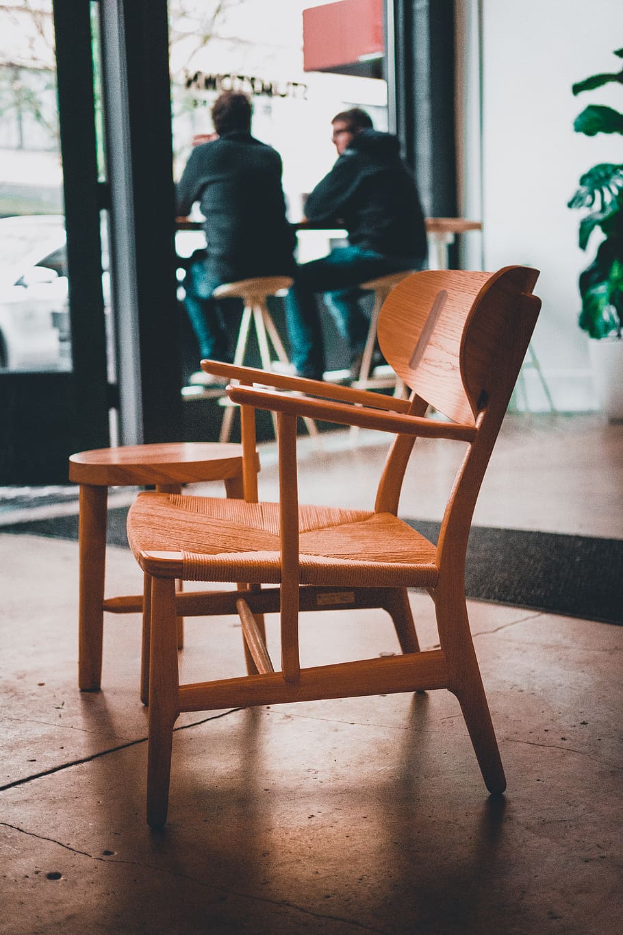 two empty wooden chairs, seat, indoors, table, flooring, real people HD wallpaper