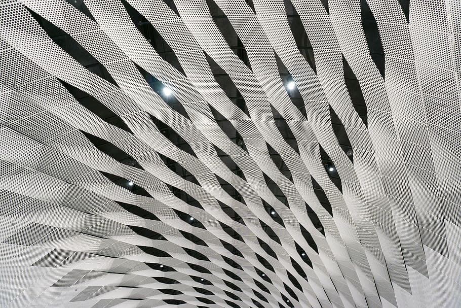 pattern, ceiling, steel, geometric, futuristic, decor, metro station HD wallpaper