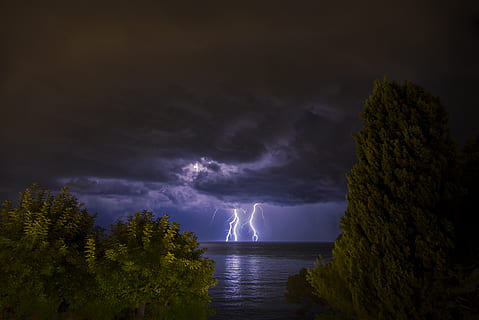 lightning strike during nighttime, nature, weather, outdoors HD wallpaper