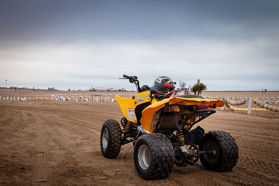 yellow ATV, transportation, one person, mode of transportation HD wallpaper
