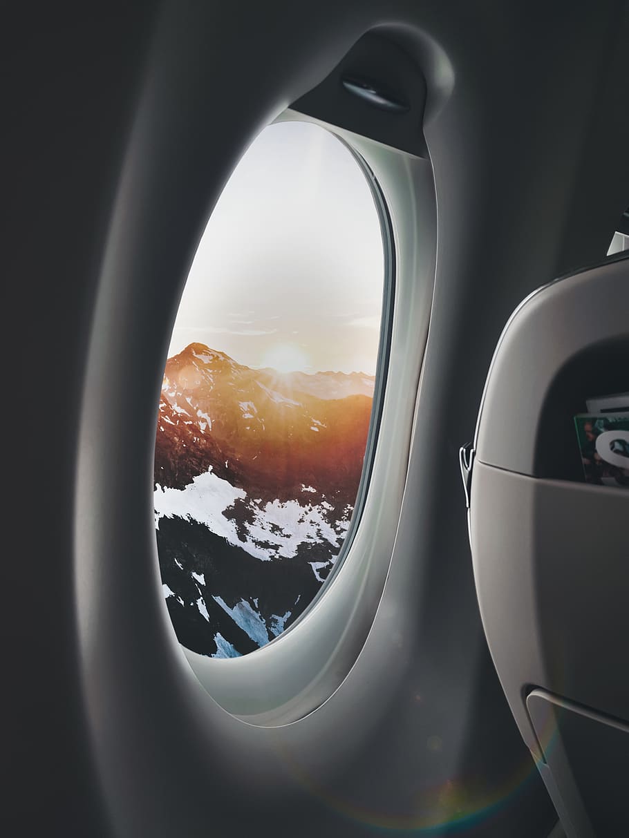 plane window showing mountain, vehicle interior, mode of transportation, HD wallpaper