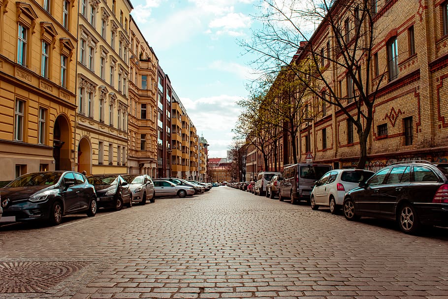 walkway, path, car, automobile, vehicle, transportation, sidewalk HD wallpaper