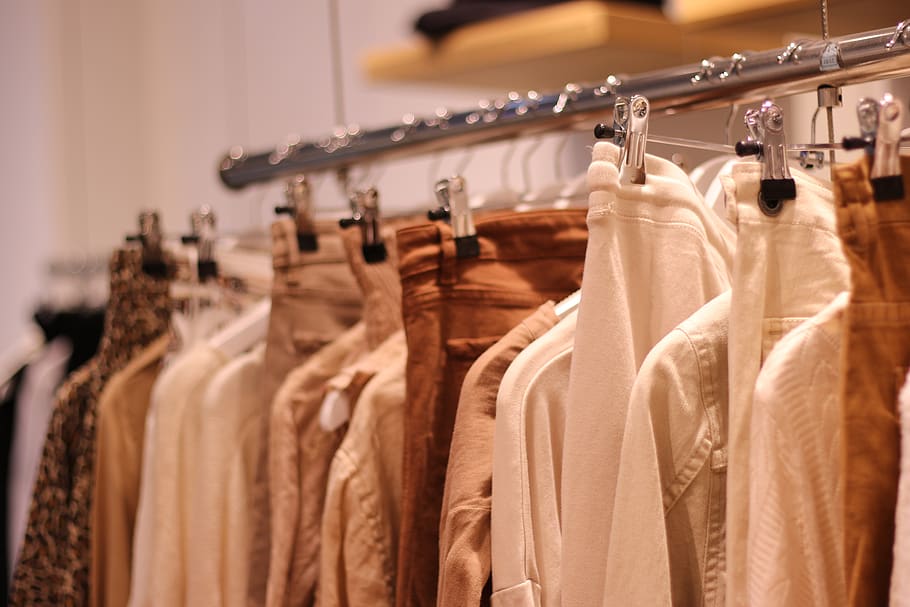 clothing, fashion, hangers, store, shopping, female, coathanger, HD wallpaper