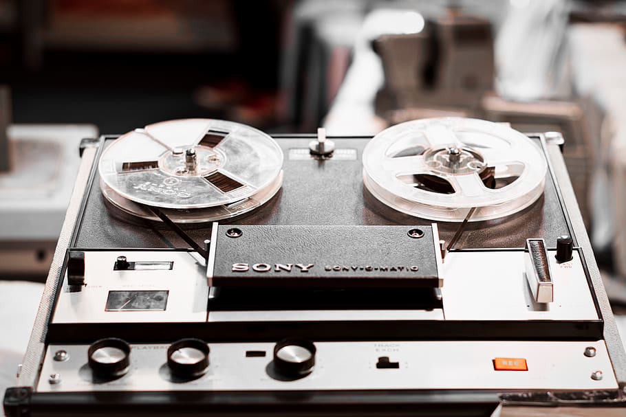 Black and Grey Sony Reel Tape Player, audio, blurred background