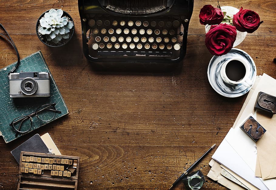 typer, typewriter, machine, object, office, table, tea, wood - material HD wallpaper