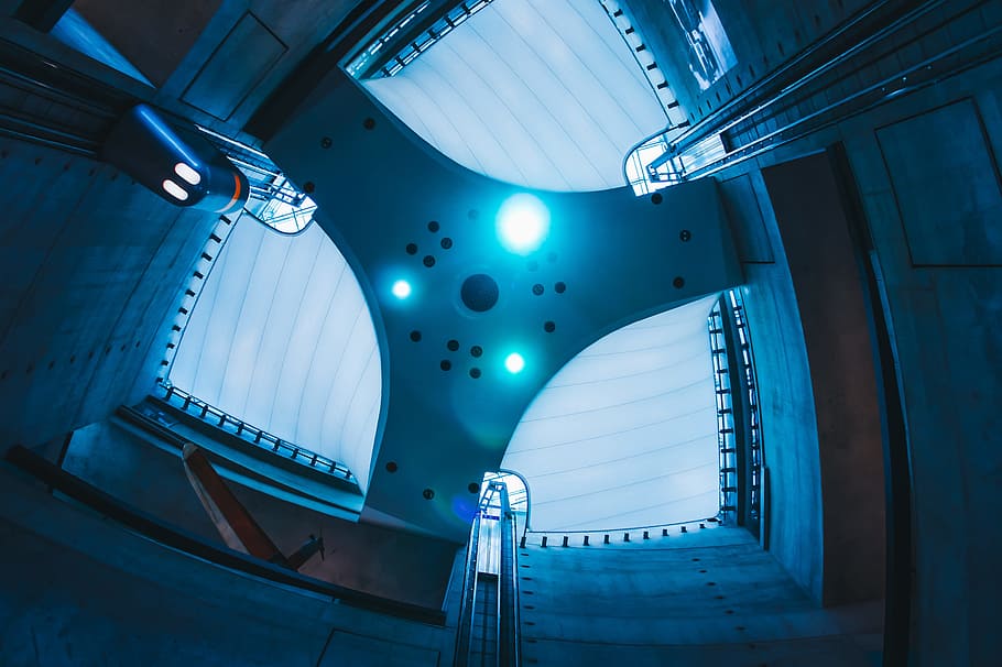 angle view of white painted building interior, looking up, shape HD wallpaper