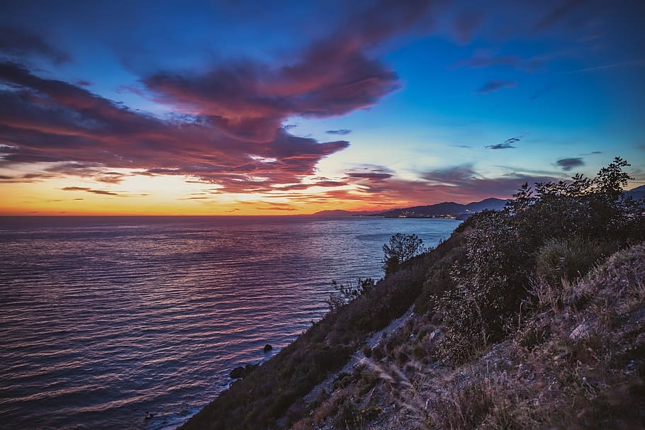 dusk, sunset, beach, sky, nature, clouds, sea, evening, landscape HD wallpaper