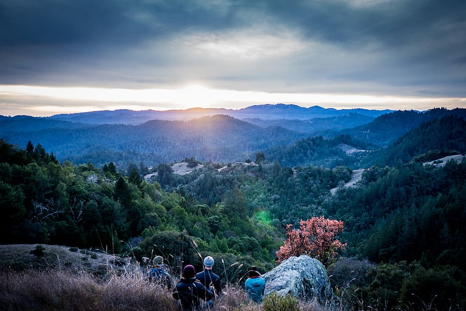 Group of People on Mountain, adventure, clouds, dawn, daylight HD wallpaper
