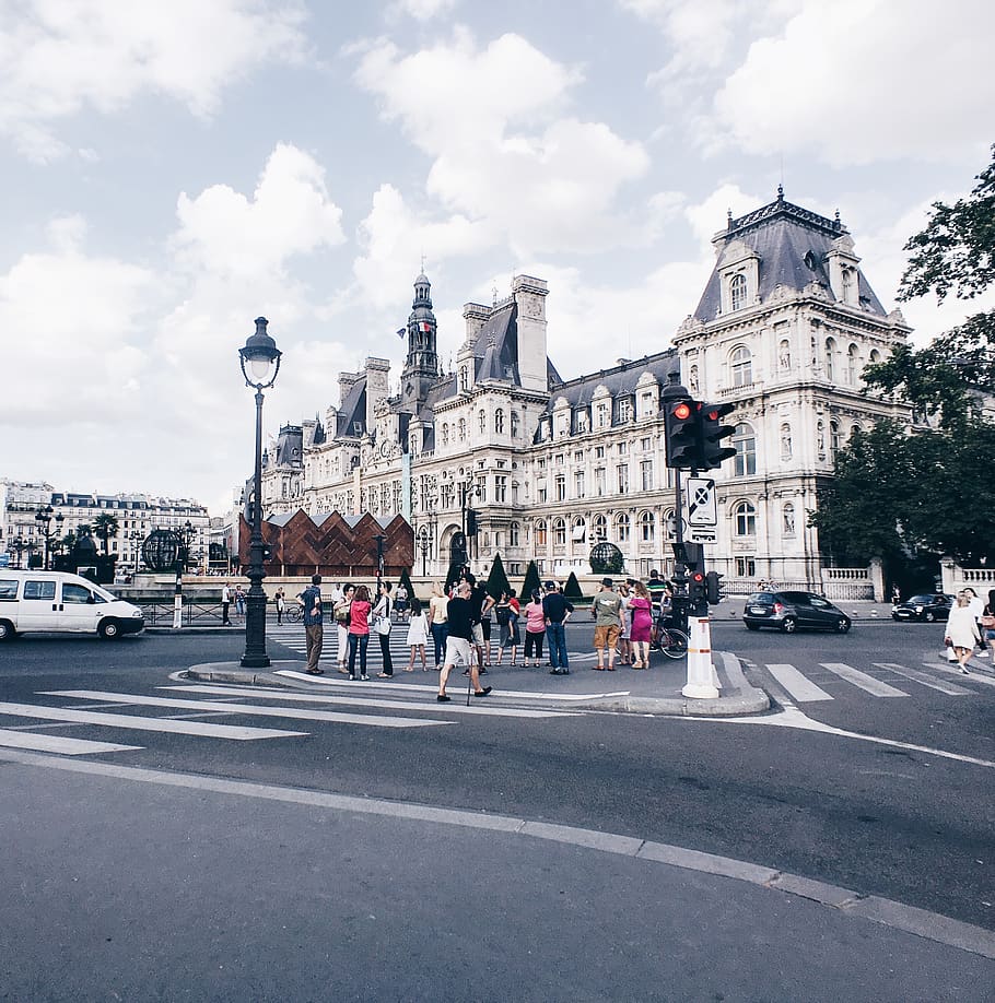 paris, france, hotel de ville, parisian, building, car, architecture, HD wallpaper