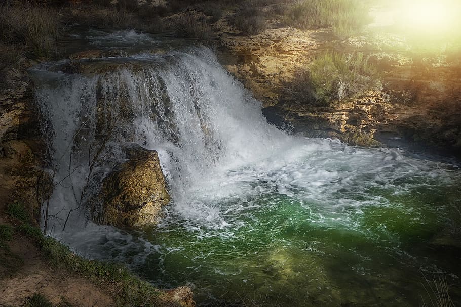brook, waterfall, river, scenic, landscape, nature, beauty in nature HD wallpaper