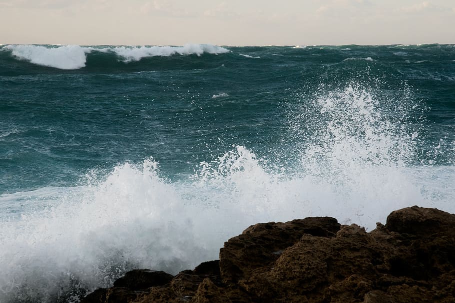 waves, sea, mediterranean, water, ocean, splash, white, blue HD wallpaper