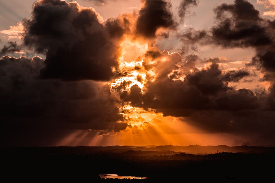 Silhouette Image of Body of Water Under Clouds, beautiful, dawn HD wallpaper