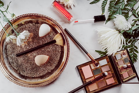 Beauty Products And Flower Photo, Flatlay, Makeup, Accessories HD wallpaper