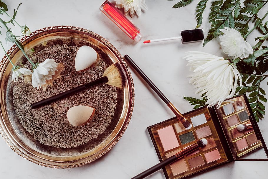 Beauty Products And Flower Photo, Flatlay, Makeup, Accessories