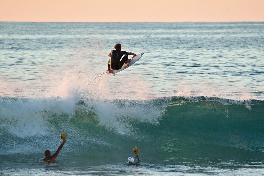 person doing surfing, water, sea, sport, motion, aquatic sport HD wallpaper